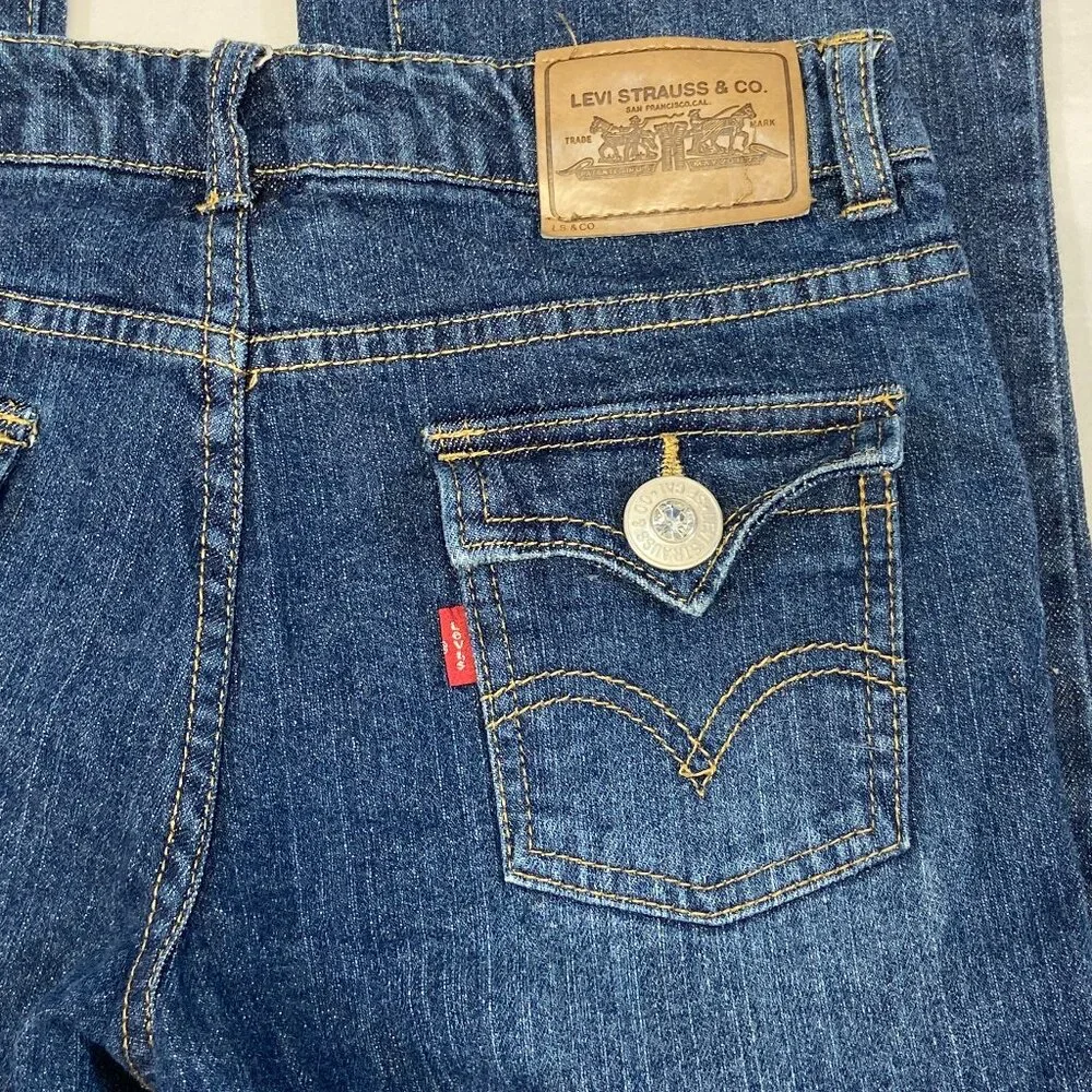 Levi's Low Rise Flared Jeweled Adjustable Waist Denim Jeans Medium Wash 14 Girl - Picture 11 of 14